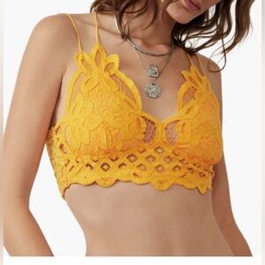Free People Adella Bralette – Mustard Yellow Lace FP One XS VGUC